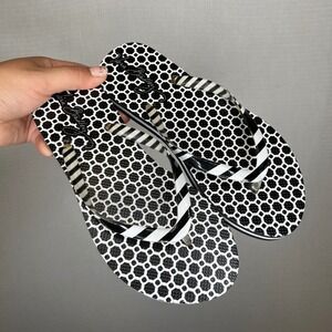 Vera Bradley Flip Flops Black White Honeycomb Striped‎ Sandals Beach Shoes